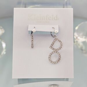 Kleinfeld Earrings 'I Do' Silver Tone Crystal & Faux Pearl Mismatch Drop Bridal